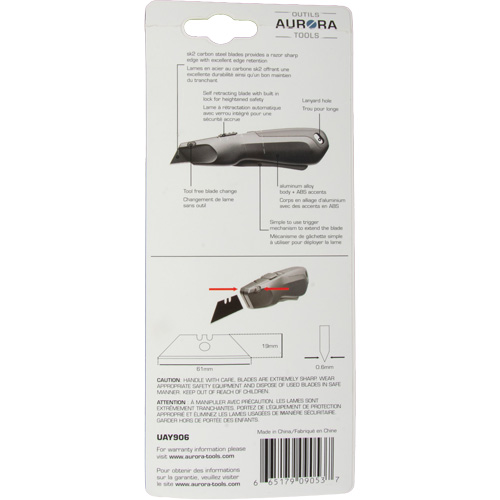 Retractable Safety Knife , Stainless Steel, Heavy-Duty, Plastic/Aluminum Handle NRZ Safety Inc.