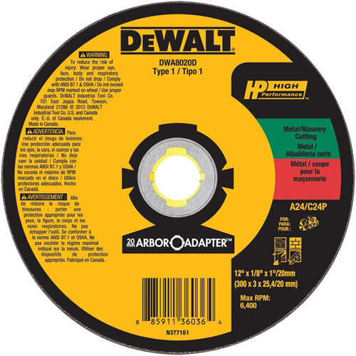 High Performance Cutting Wheel for Circular Saws, 12" x 1/8" Arbor, Aluminum Oxide NRZ Safety Inc.