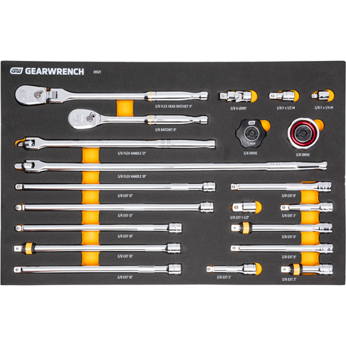 Ensemble d'outils &agrave; cliquet et d'entraînement 3/8" &agrave; 90 dents avec plateau de rangement en mousse NRZ Safety Inc.
