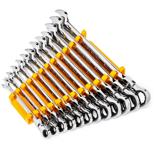Jeu de cl&eacute;s &agrave; 12 pans et 90 dents, T&ecirc;te articul&eacute;e/Combinaison &agrave; cliquet, 12 morceaux, M&eacute;trique NRZ Safety Inc.