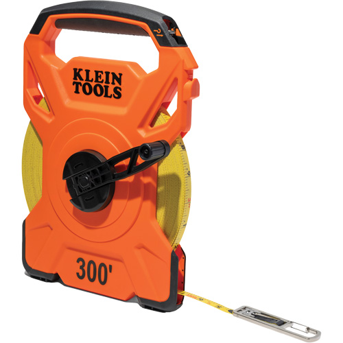 Ruban &agrave; mesurer avec bobine ouverte, crochet simple et mousqueton, 1/2" x 300', Marques de goujon 1/10" NRZ Safety Inc.