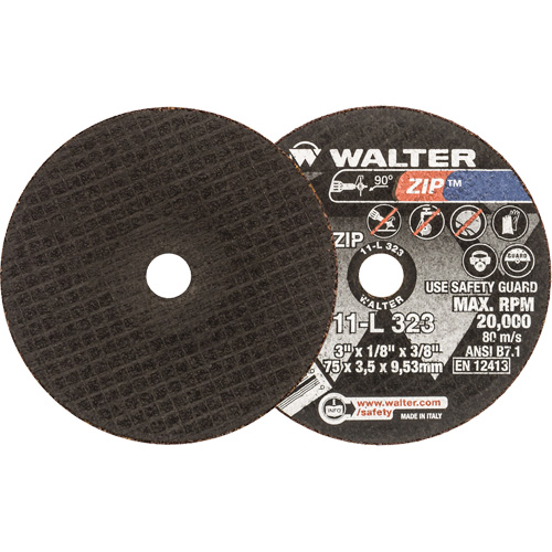 Zip Cut-Off Wheel, 3" x 1/8", 3/8" Arbor, Type 1, Aluminum Oxide, 25470 RPM NRZ Safety Inc.