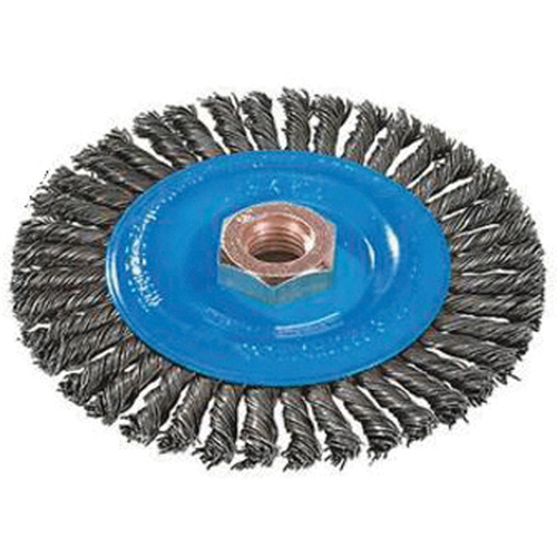 Brosse &agrave; fils nou&eacute;s pour cordons de soudure, Dia. 4", Fils 0,02", Arbre 5/8"-11, Aluminium/Acier inoxydable NRZ Safety Inc.
