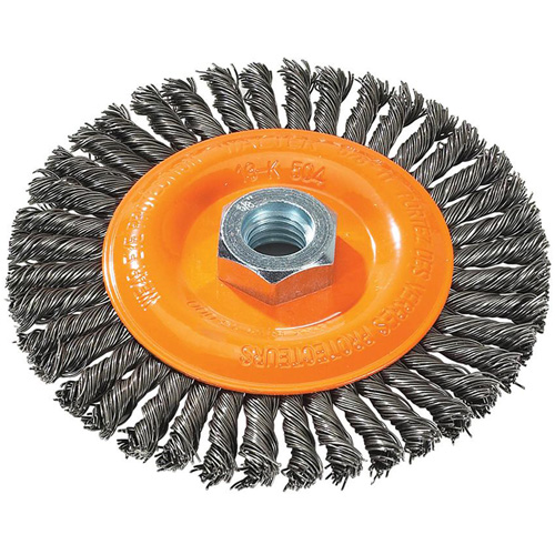Brosse &agrave; fils nou&eacute;s pour cordons de soudure, Dia. 5", Fils 0,02", Arbre 5/8"-11, Acier NRZ Safety Inc.