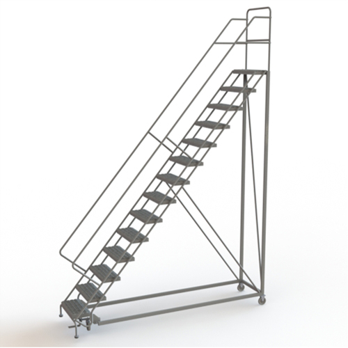 Safety Slope Rolling Ladder, 14 Steps, Serrated, 50° Incline, 140" High NRZ Safety Inc.