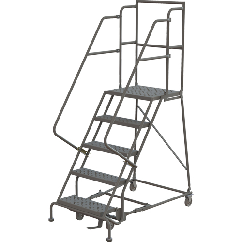 Deep Top Step Rolling Ladder, 5 Steps, 16" Step Width, 50" Platform Height, Steel NRZ Safety Inc.