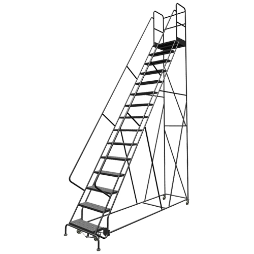 Escabeaux roulants &agrave; dessus profond, 15 marches, Largeur de la marche 24", Hauteur de la plateforme 150", Acier NRZ Safety Inc.