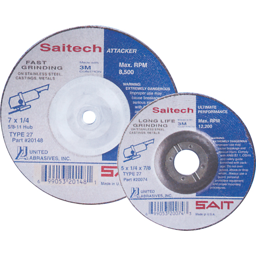 Saitech Ultimate Performance Grinding Wheel, 4" x 1/4", 3/8" Arbor, Aluminum Oxide, Type 27 NRZ Safety Inc.