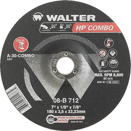 HP Combo Depressed Center Combination Wheel, 7" x 1/8", 7/8" Arbor, Type 27 NRZ Safety Inc.