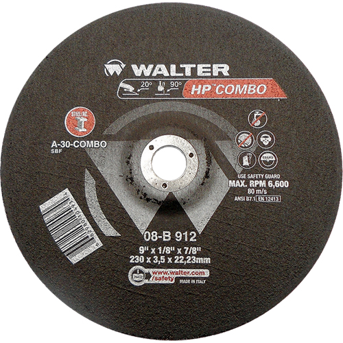 HP Combo Depressed Center Combination Wheel, 9" x 1/8", 7/8" Arbor, Type 27 NRZ Safety Inc.