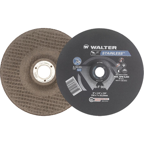 Stainless Steel Depressed Centre Grinding Wheels, 9" x 1/4", 7/8" Arbor, Type 27 NRZ Safety Inc.