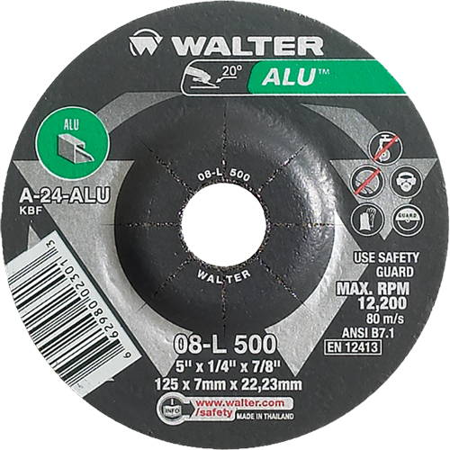 Meules en aluminium &agrave; moyeu d&eacute;port&eacute;, 5" x 1/4", Arbre 7/8", Type 27 NRZ Safety Inc.
