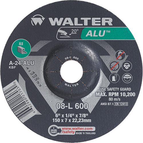 Meules en aluminium &agrave; moyeu d&eacute;port&eacute;, 6" x 1/4", Arbre 7/8", Type 27 NRZ Safety Inc.