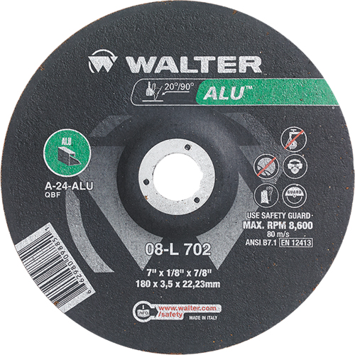 Depressed Centre Grinding Wheels - Aluminium Type 27, 7" x 1/8", 7/8" Arbor, Type 27 NRZ Safety Inc.
