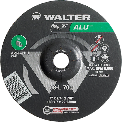 Meules en aluminium &agrave; moyeu d&eacute;port&eacute;, 7" x 1/4", Arbre 7/8", Type 27 NRZ Safety Inc.