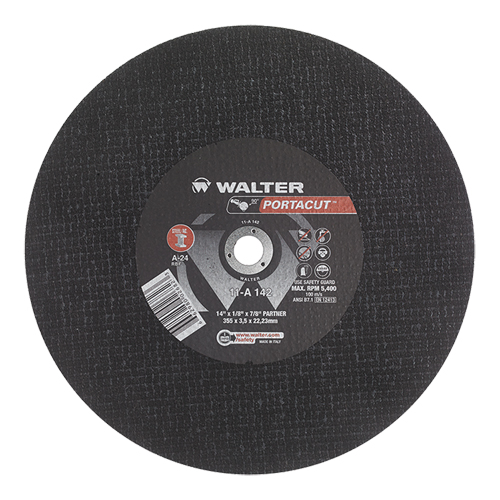 Meule &agrave; tronçonner rapide en acier inoxydable Portacut, 14" x 1/8", Arbre de 7/8", Type 1, Oxyde d'aluminium, 5400 Tr/min NRZ Safety Inc.