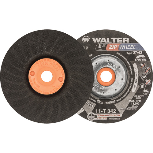 Spin-On Zipcut Right Angle Grinder Reinforced Cut-Off Wheels, 4-1/2" x 7/8", 5/8"-11 Arbor, Type 27, Aluminum Oxide, 13300 RPM NRZ Safety Inc.