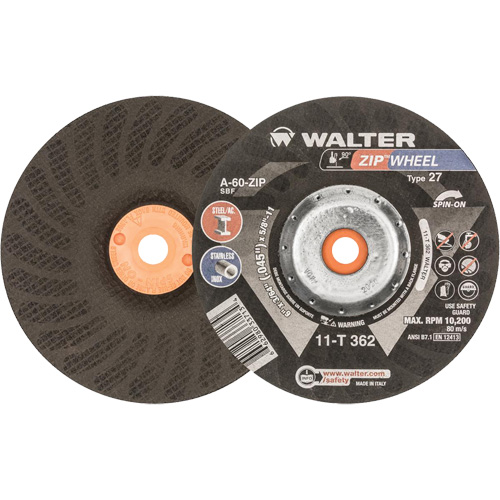 Spin-On Zipcut Right Angle Grinder Reinforced Cut-Off Wheels, 6" x 7/8", 5/8"-11 Arbor, Type 27, Aluminum Oxide, 10200 RPM NRZ Safety Inc.