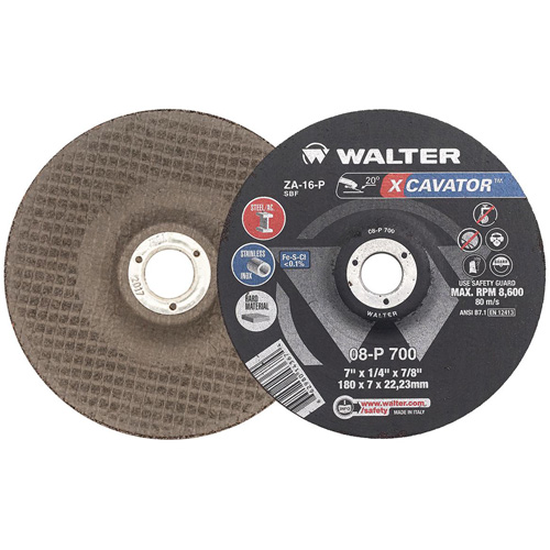 XCAVATOR Grinding Wheel, 7" x 1/4", 7/8" Arbor, Zirconium, Type 27 NRZ Safety Inc.