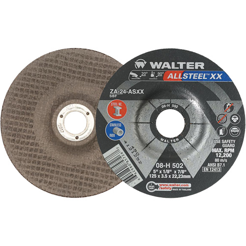 Meules &agrave; moyeu d&eacute;port&eacute; Allsteel XX, 5" x 1/8", Arbre de 7/8", Type 27, Alumine de zirconium, 12 200 Tr/min NRZ Safety Inc.