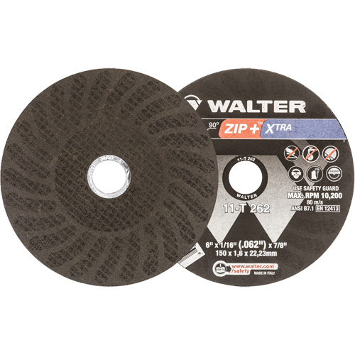 Zip+ Right Angle Grinder Reinforced Cut-Off Wheel, 6" x 1/16", 7/8" Arbor, Type 1, Aluminum Oxide, 10200 RPM NRZ Safety Inc.