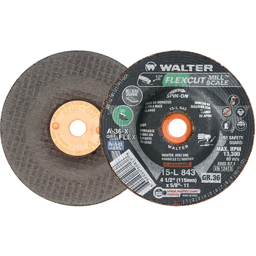 Meule FLEXCUT MILL SCALE, 4-1/2", 36 Grain, Oxyde d'aluminium, 5/8"-11, 13 300 Tr/min, Type 29 NRZ Safety Inc.