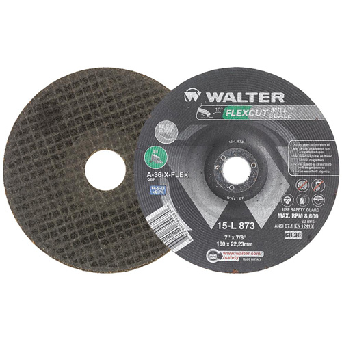 FLEXCUT MILL SCALE Grinding Wheel, 7", 36 Grit, Aluminum Oxide, 7/8", 8600 RPM, Type 29 NRZ Safety Inc.