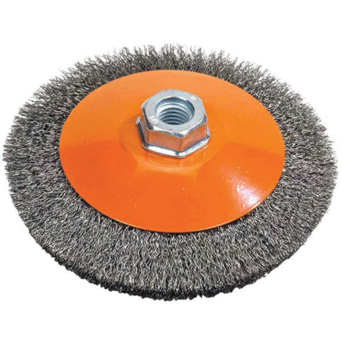 Meule soucoupe &agrave; fils cr&ecirc;p&eacute;s, 4" dia., Fils 0,012", Arbre 5/8"-11 NRZ Safety Inc.