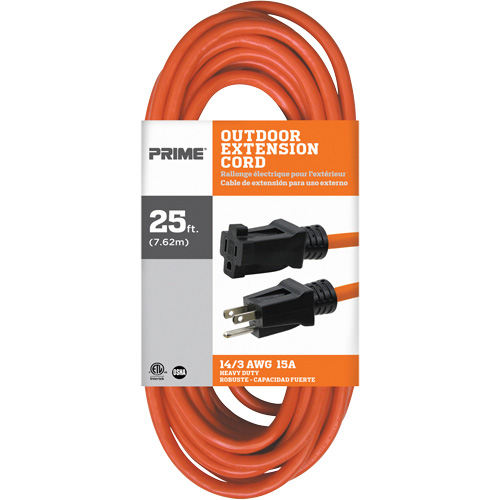 Vinyl Extension Cord, Outdoor, SJTW, 14/3 AWG, 15 A, 25' NRZ Safety Inc.