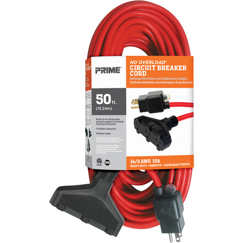Vinyl Extension Cord, Outdoor, SJTW, 14/3 AWG, 15 A, 3 Outlet(s), 50' NRZ Safety Inc.
