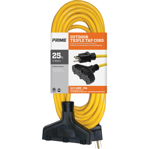 Vinyl Extension Cord, Outdoor, SJTW, 12/3 AWG, 15 A, 3 Outlet(s), 25' NRZ Safety Inc.