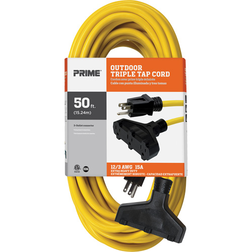 Vinyl Extension Cord, Outdoor, SJTW, 12/3 AWG, 15 A, 3 Outlet(s), 50' NRZ Safety Inc.