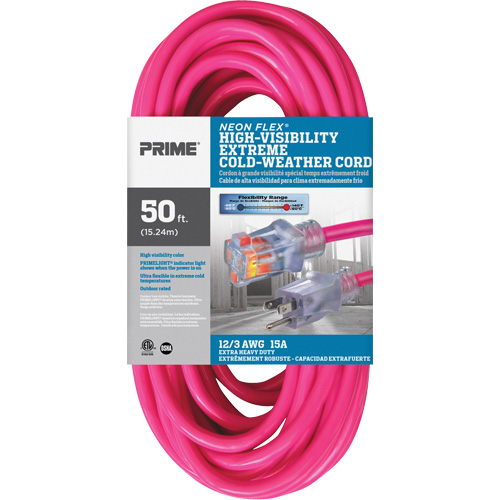 Cordon rallonge haute visibilit&eacute; Neon Flex, Ext&eacute;rieur, SJTW, AWG 12/3, 15 A, 50' NRZ Safety Inc.