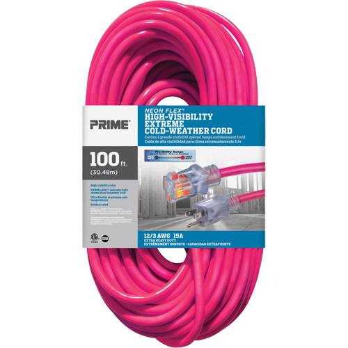 Neon Flex&reg; High Visibility Extension Cord, Outdoor, SJTW, 12/3 AWG, 15 A, 100' NRZ Safety Inc.