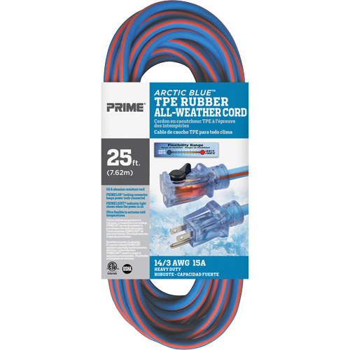 Arctic Blue Extension Cord, All-Weather, SJEOW, 14/3 AWG, 15 A, 25' NRZ Safety Inc.