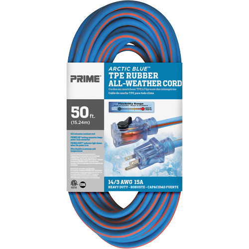 Cordon rallonge Arctic Blue, Toutes saisons, SJEOW, AWG 14/3, 15 A, 50' NRZ Safety Inc.