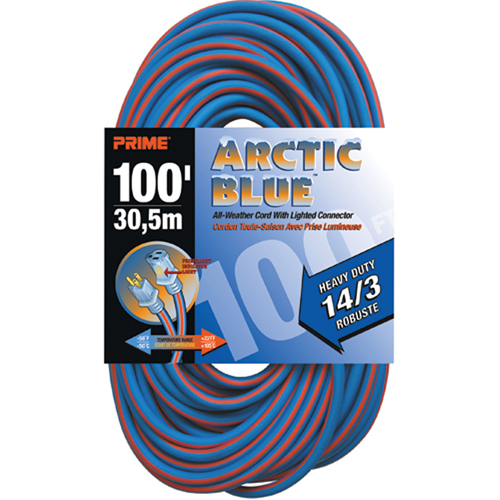 Arctic Blue Extension Cord, All-Weather, SJEOW, 14/3 AWG, 13 A, 100' NRZ Safety Inc.