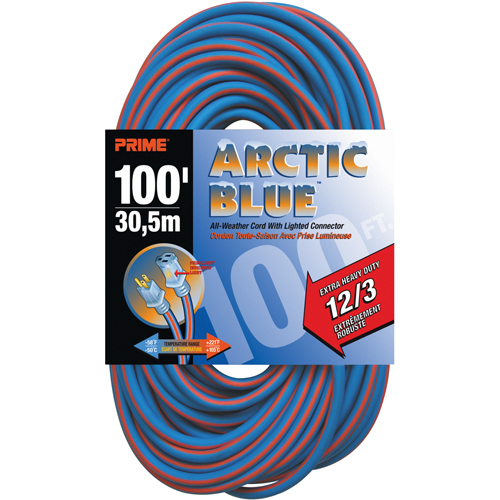Cordon rallonge verrouillable toute saison en caoutchouc TPE Arctic Blue, Toutes saisons, SJEOW, AWG 12/3, 15 A, 100' NRZ Safety Inc.