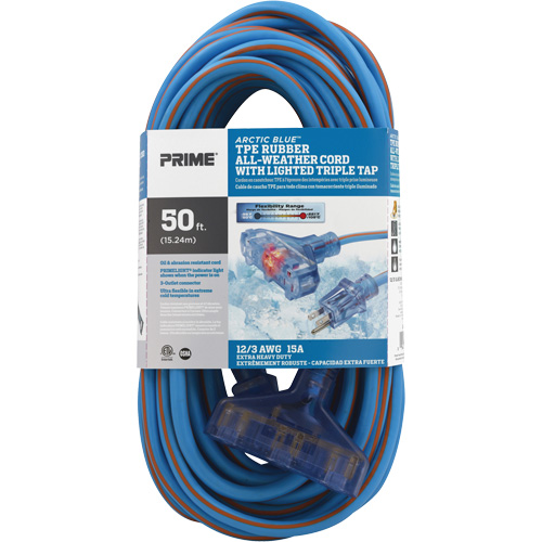 Cordons rallonges en caoutchouc TPE Arctic Blue, Toutes saisons, SJEOW, AWG 12/3, 15 A, 3 prise(s), 50' NRZ Safety Inc.