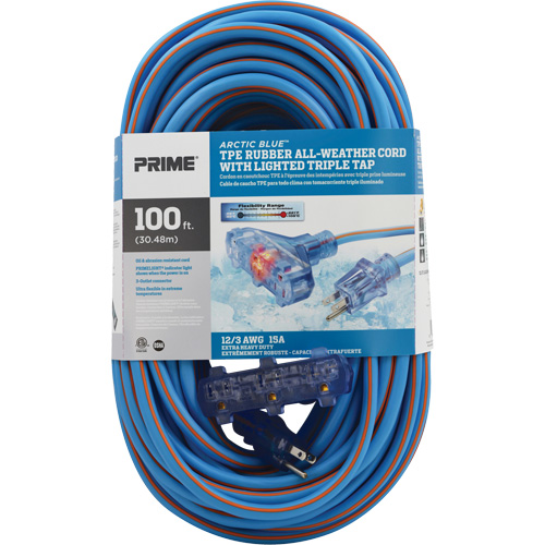 Cordons rallonges en caoutchouc TPE Arctic Blue, Toutes saisons, SJEOW, AWG 12/3, 15 A, 3 prise(s), 100' NRZ Safety Inc.