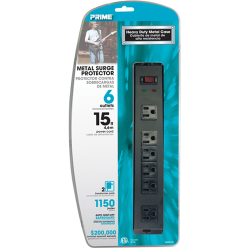 Protecteurs de surtension, 6 Prises, 1150 J, 1875 W, Cordon 15' NRZ Safety Inc.