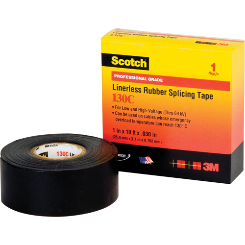 Rubans isolants en caoutchouc sans doublure Scotch 130C, 25,4 mm (1") x 9,14 m (30'), Noir NRZ Safety Inc.