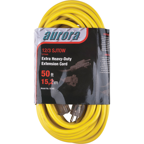 Vinyl Extension Cord with Light Indicator, Outdoor, SJTOW, 12/3 AWG, 15 A, 50' NRZ Safety Inc.