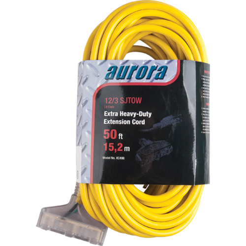 Vinyl Extension Cord with Light Indicator, Outdoor, SJTOW, 12/3 AWG, 15 A, 3 Outlet(s), 50' NRZ Safety Inc.