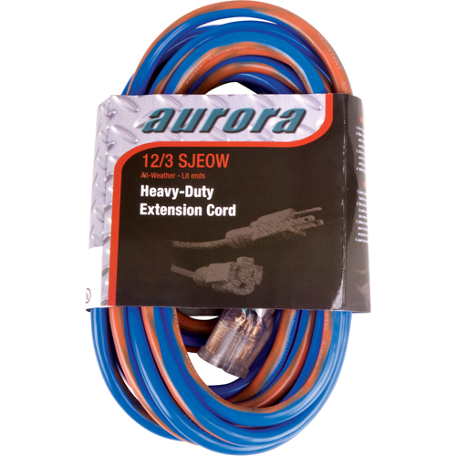 TPE-Rubber Extension Cord With Light Indicator, All-Weather, SJEOW, 12/3 AWG, 15 A, 50' NRZ Safety Inc.