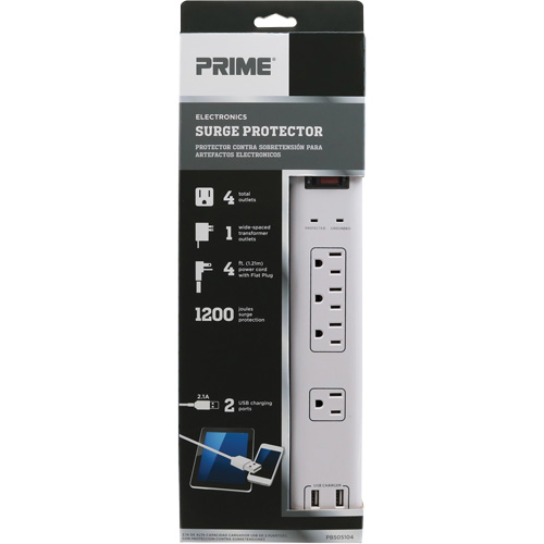USB Charging Surge Protectors, 4 Outlets, 1200 J, 1875 W, 4' Cord NRZ Safety Inc.