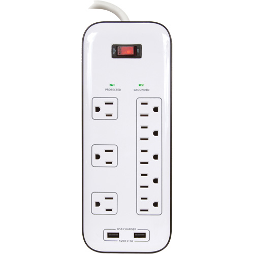USB Charging Surge Protectors, 8 Outlets, 2400 J, 1875 W, 6' Cord NRZ Safety Inc.