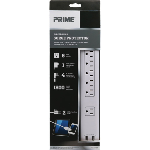 USB Charging Surge Protectors, 6 Outlets, 1800 J, 1875 W, 4' Cord NRZ Safety Inc.
