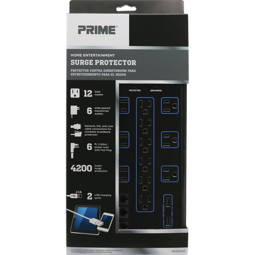 USB Charging Surge Protectors, 12 Outlets, 4200 J, 1875 W, 6' Cord NRZ Safety Inc.