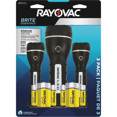 Ensemble de lampes de poche robustes caoutchout&eacute;es Brite Essentials, DEL, 40/26 lumens, Piles D/AA NRZ Safety Inc.